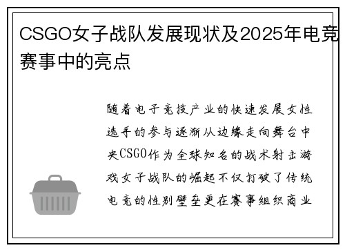CSGO女子战队发展现状及2025年电竞赛事中的亮点